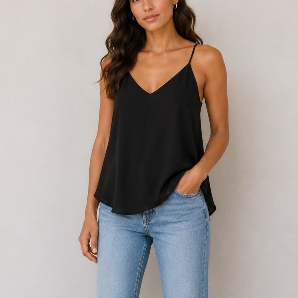 LOFT Black Strappy Tank Top Blouse Women's Size Small | Racerback Silky Cami Top